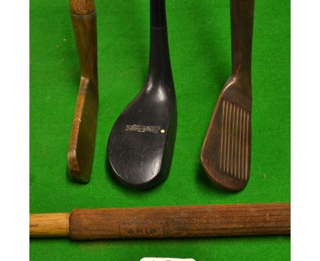Interesting collection of irons and putters (4) - deep ribbed face backspin lofter; Bussey Patent steel socket mashie  c/w Bu