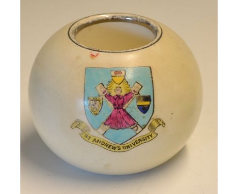 Carlton Ware St Andrews University large pottery matchstick holder c.1910 - decorated with The St Andrews Cross and Universit