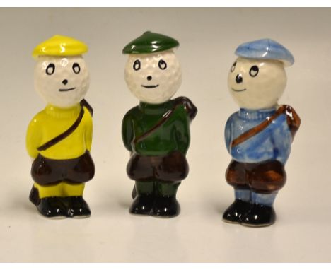 3x Carlton Ware Dunlop Style Caddie Golfing figures - various coloured hand painted glazed figures 3.5"h