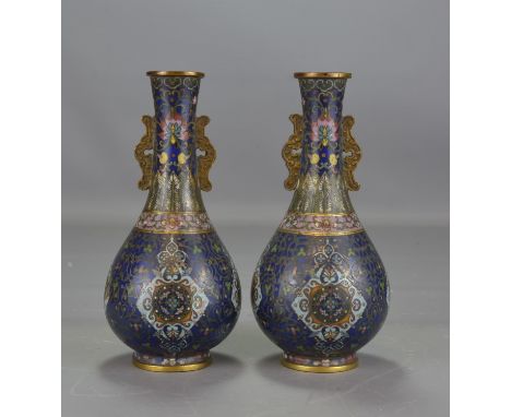 A pair of  18th/19th century Chinese cloisonné enamel vases. 14cm tall