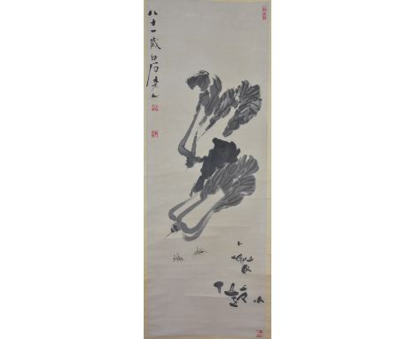Chinese watercolour painting on paper scroll in the style of Qi Baishi. 'Cabbage'. 45cm 96cm