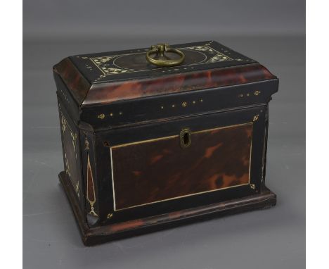 An 18th century Indian tortoise shell inlaid tea caddy. 13cm x 17cm  