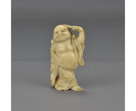 A 19th century Japanese carved ivory netsuke of Hotai. 6.5cm