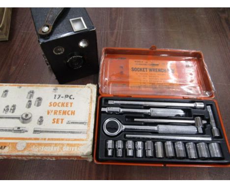 Socket wrench set and Kodak Brownie camera