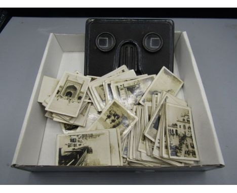 Antique folding camera scope 3D viewer and a selection of Cavanders photo viewing cards