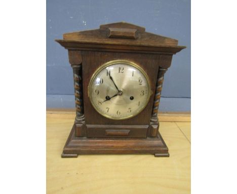 Wooden cased mantel clock and key with movement marked CB believed to be Badische Uhrenfabrik