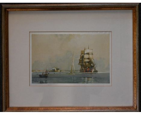 After FRANK HENRY MASON RBA, RI, RSMA (BRITISH 1875-1965) seascape print on silk, 41.5 x 33cm framed&nbsp;