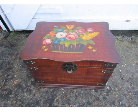 Vintage Wooden chest with painted floral detail and velvet lining H36cm W56cm D40cm approx&nbsp;