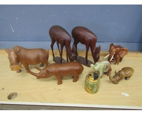 Treen animals, Onyx Elephant and table lighter etc