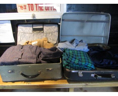 womens clothing and vintage curtains in 2 suitcases