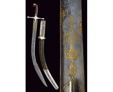 dating: First half of the 19th Century provenance: Turkey, Wide, curved, single-and false-edged blade, in damask, with 'T'-ba