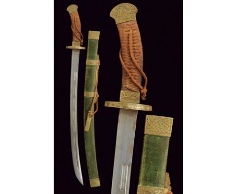 dating: 19th Century provenance: China, Curved, single-edged blade, with a series of segments with fullers in the center, alt