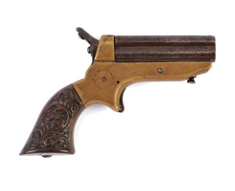 dating: Third quarter of the 19th Century provenance: USA, A group of four, round, cal. 22 rimfire barrels, sliding forward, 