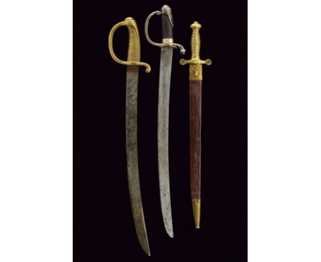 dating: 19th Century provenance: France, One short sword of mod. 1831 type, with scabbard. One sabre briquet with grip and br