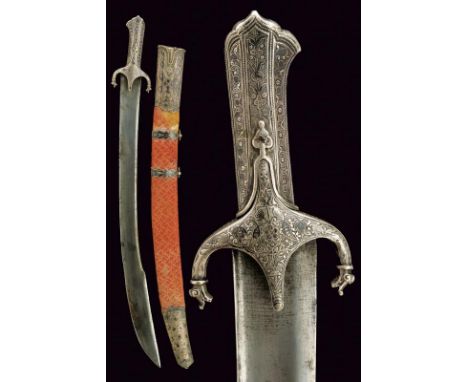 dating: circa 1800 provenance: Ottoman Empire, Wide, curved, single-and false-edged blade with 'T'-back, in damask. Silver hi