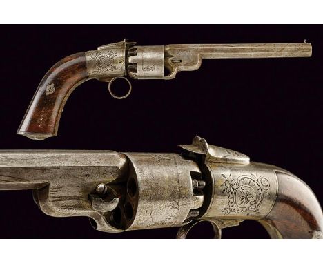 dating: about 1855 provenance: Europe, Octagonal, rifled, 8 mm cal. barrel, in damask, with fore-sight, the base marked with 