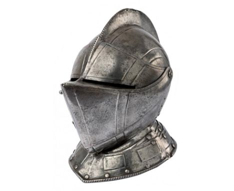 dating: circa 1600 provenance: France, Skull in one piece with medium-high comb and twisted border, ventilation holes on side