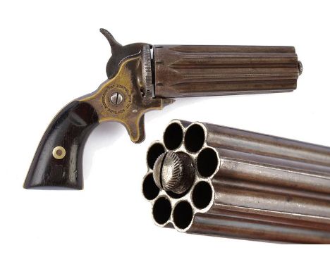 dating: about 1860 provenance: USA, Cal. 22 rimfire group of eight, revolving barrels in one block, all provided with a rib. 
