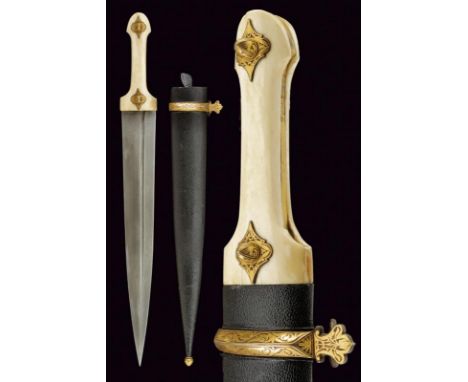 dating: Late 19th Century provenance: Caucasia, Beautiful, straight, double-edged blade in fine damask, with deep, asymmetric