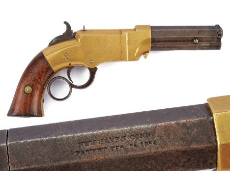 dating: 1857 - 1860 provenance: USA, Faceted, 3-1/2', cal. 31 barrel, ring-nut revolving in the front part, marked 'NEW HAVEN