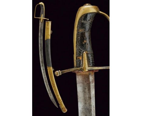 dating: late 18th Century provenance: France, Wide, curved, single-and false-edged blade with large, central fuller and tang.