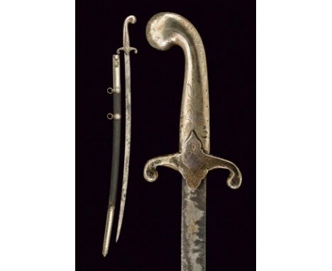 dating: 19th Century provenance: Turkey, Flat, single-edged blade (rust areas) with golden inscriptions and decorations. Hilt