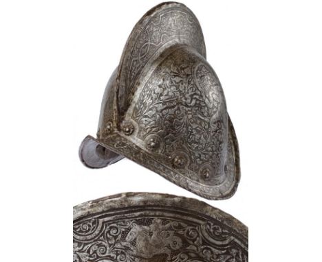 dating: Late 16th Century provenance: Germany, Skull of oblong shape, in one piece, provided with medium-high comb, with twis