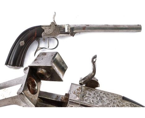 dating: about 1870 provenance: Europe, Octagonal, 5 mm cal. barrel, with fore-sight; the base opens vertically and horizontal
