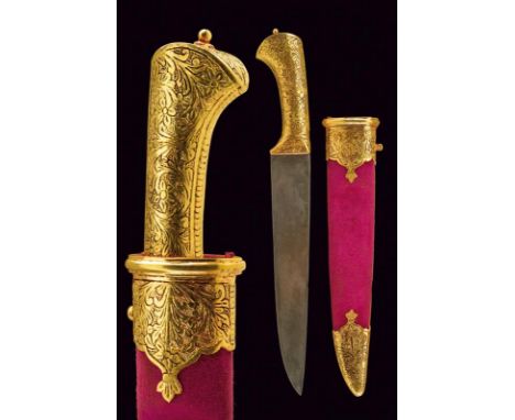 dating: Second part of the 20th Century provenance: India, Single-edged blade, damascened; metal, gilded grip, finely engrave