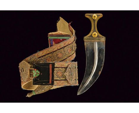dating: early 20th Century provenance: Oman, Large, curved, double-edged blade, with central raiser, nickel-plated. Horn grip