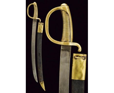 dating: 19th Century provenance: Europe, Flat, single-edged blade with stamp 'D' on the tang; solid brass hilt with stamps 'D