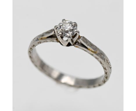 A platinum diamond set solitaire ring, size K.