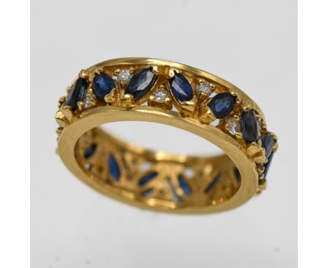 A sapphire and diamond full eternity band ring, set in 18ct yellow gold, approx 5.9g, size K/L.