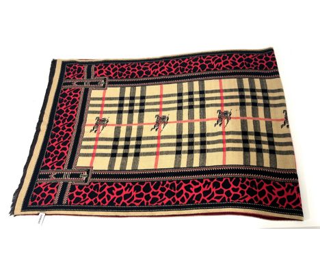 Burberry, a large shawl/scarf with Burberry monogram and red and black 'leopard' decoration.