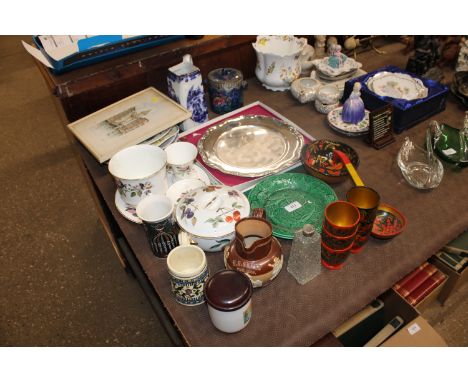 A quantity of various china to include WMF Ikora tray, papier mâché items; Wedgwood leaf plates; Wedgwood 'Hathaway Rose' pat