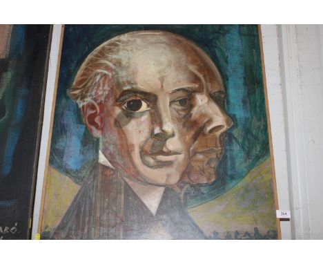 Andre Szabo, oil on board abstract portrait dated 1964, 72cm x 64cm