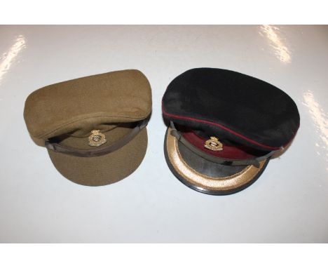An RAMC Officers hat and another in hard hat box