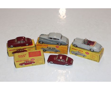A collection of Dinky toys to include Rolls Royce Silver Wraith No.150, two Jaguar 3.4 saloons No.195 and Bentley Coupe No.19