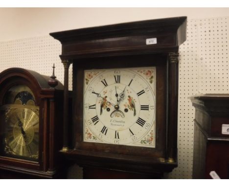A circa 1800 North Country oak cased long-case clock with cross-banded decoration, the eight-day movement by F Chambley, Newc