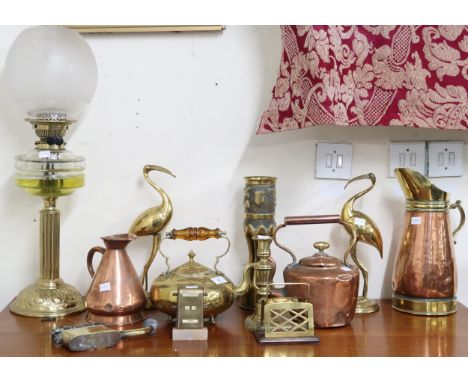 PLEASE NOTE THE OIL LAMP HAS BEEN WITHDRAWN FROM THIS LOT&nbsp;A mixed lot to include 19th century brass oil lamp with froste