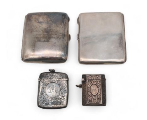 A silver cigarette case, by Charles S Green &amp; Co, Birmingham 1917, another by the same maker, a silver vesta, by Synyer &