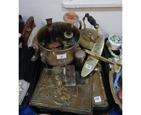 A collection of brassware including a model of a plane Condition Report:Available upon request