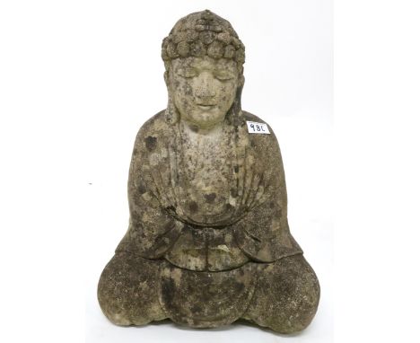 A contemporary reconstituted stone garden statue of the Buddha sat in meditation, approximately 47cm high Condition Report:Av