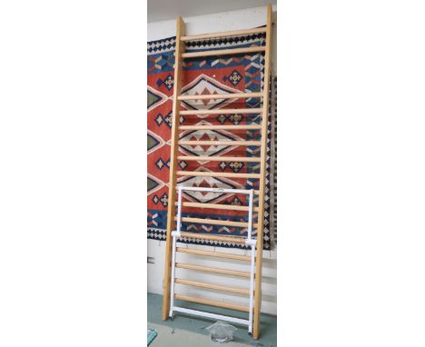 A 20th century Swedish Artimex gymnasium wall bars/ladder with adjustable pull up bar, 276cm high x 85cm wide x 15cm deep Con