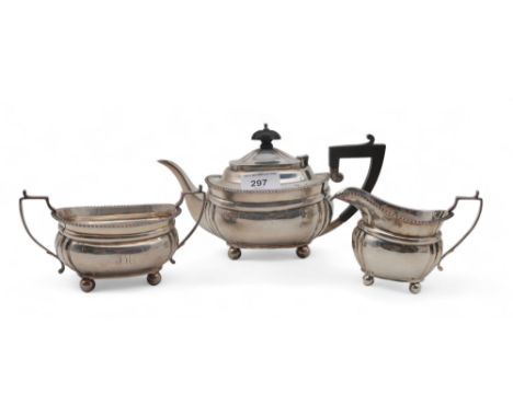 An Edwardian Bachelor's silver tea service, by George Edward &amp; Sons, Chester 1913, the body lobed, with a gadrooned rim, 
