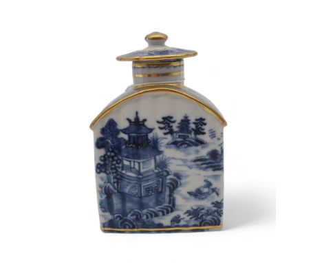 A Chinese export blue and white tea caddy, with gilt decoration Condition Report:Available upon request