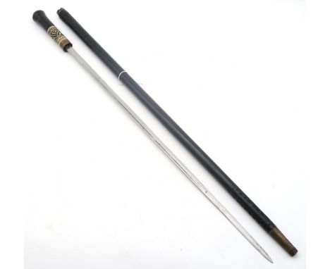 An Indian sword-stick with ebonised shaft and lion mask pommel, the concealed blade measuring approx. 64cm in length Conditio