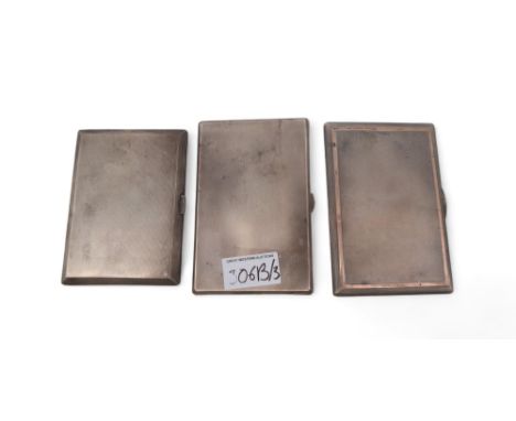 Three silver cigarette cases, one by R &amp; W Sorley, Birmingham, and two others, all with engine-turned decoration, 529gms 