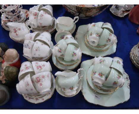 A Paragon teaset&nbsp;with green ground and flowers together with a Duchess June Bouquet tea service Condition Report:Availab