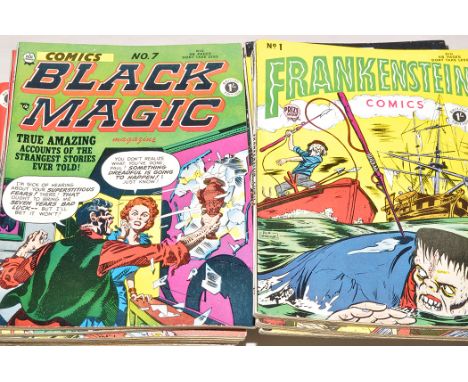 1950's British re-print comics: Frankenstein, No's. 1-5; and Black Magic Comics, No's. 1-15.  (20)